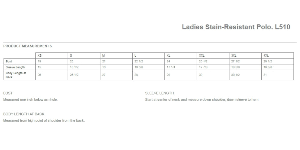 Mafoose Women's Stain Resistant Polo Shirt-Size Chart