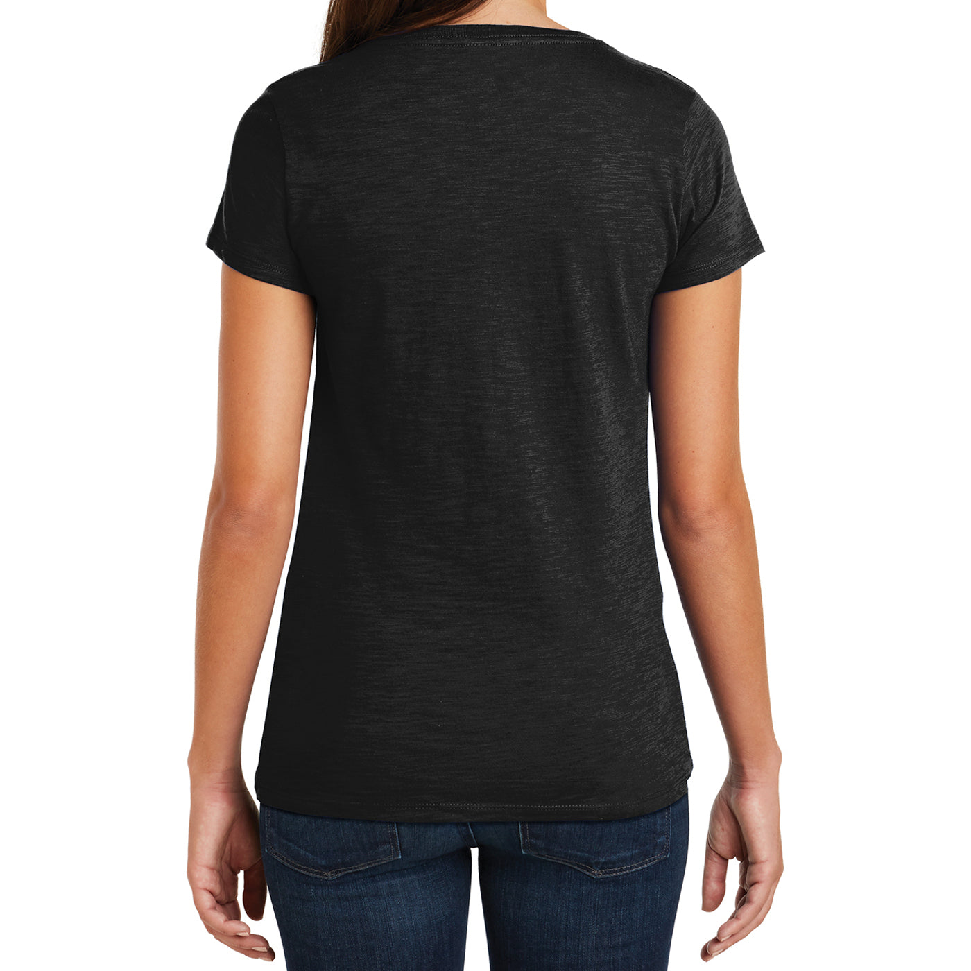 Women's Super Slub V-Neck Tee - Black - Back
