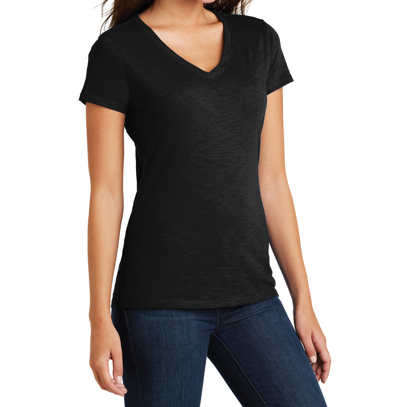 Women's Super Slub V-Neck Tee - Black - Side