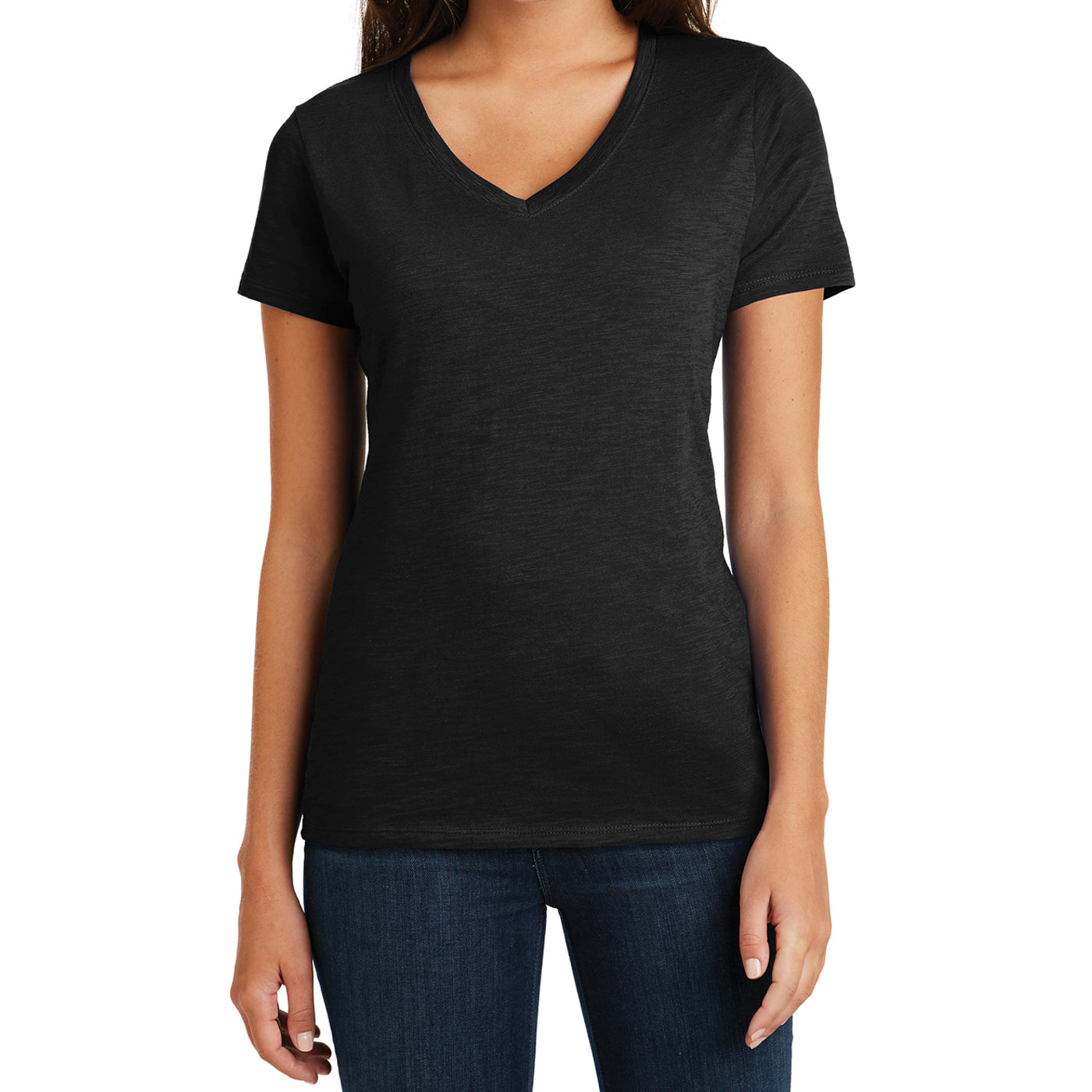Women's Super Slub V-Neck Tee - Black - Front