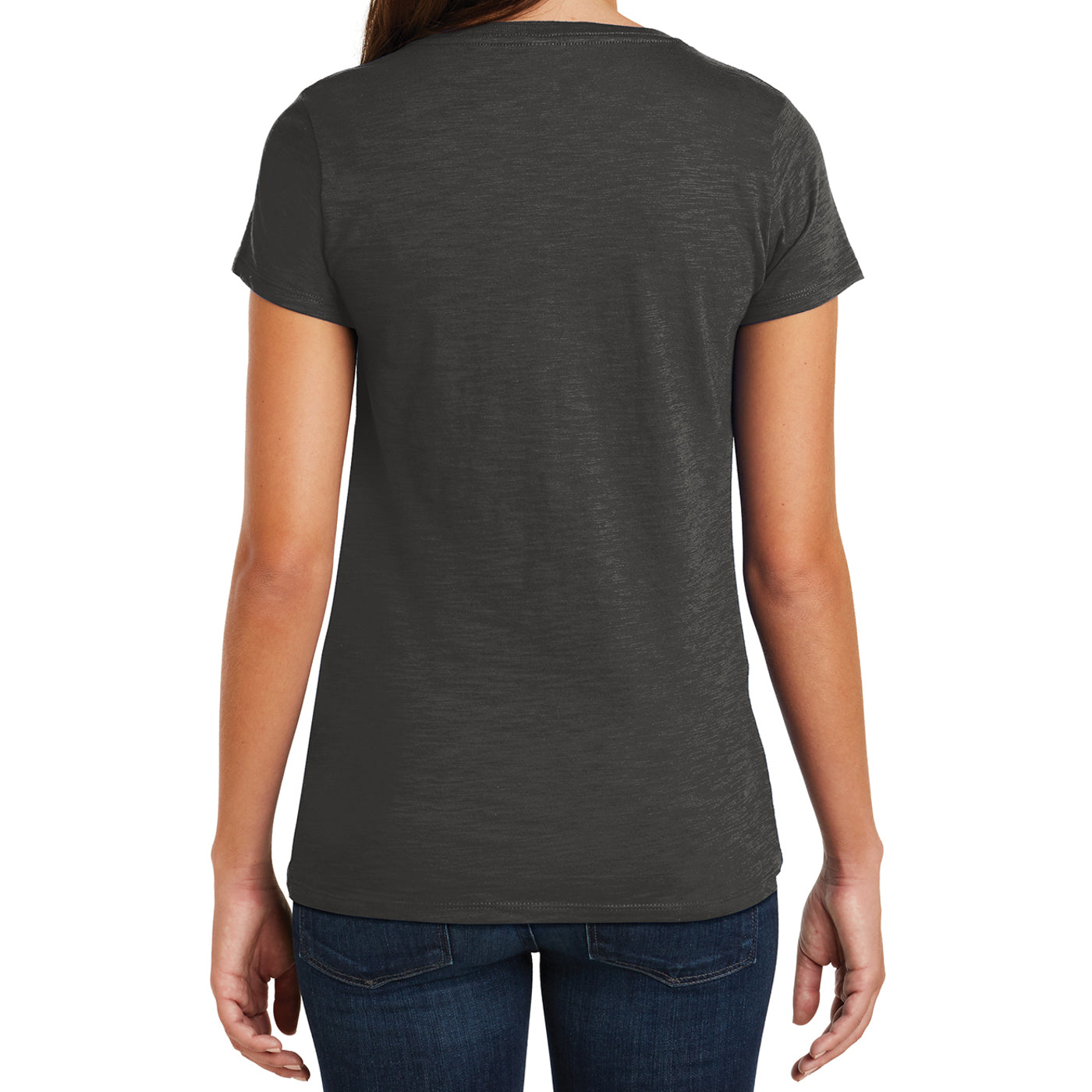 Women's Super Slub V-Neck Tee - Charcoal - Back
