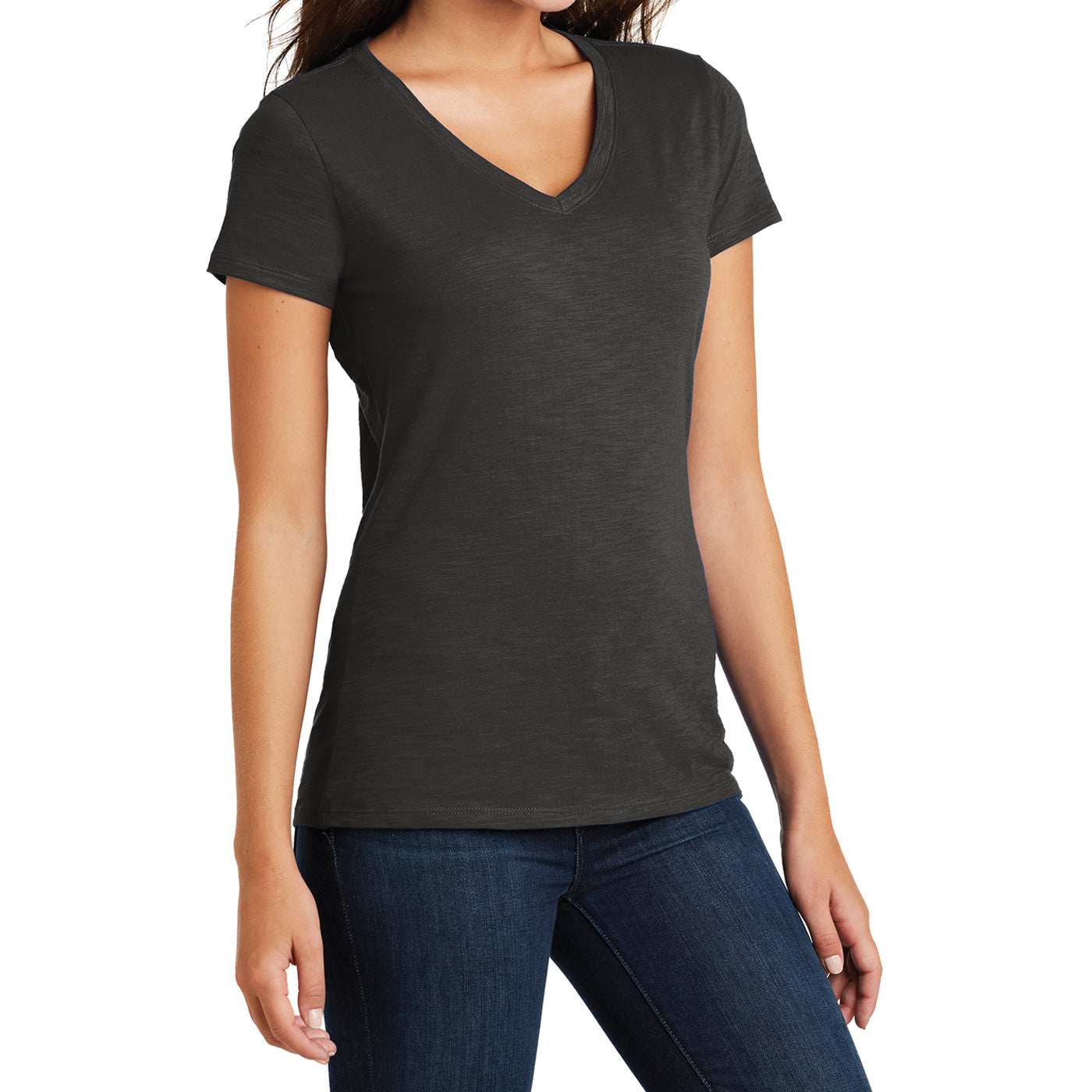 Women's Super Slub V-Neck Tee - Charcoal - Side