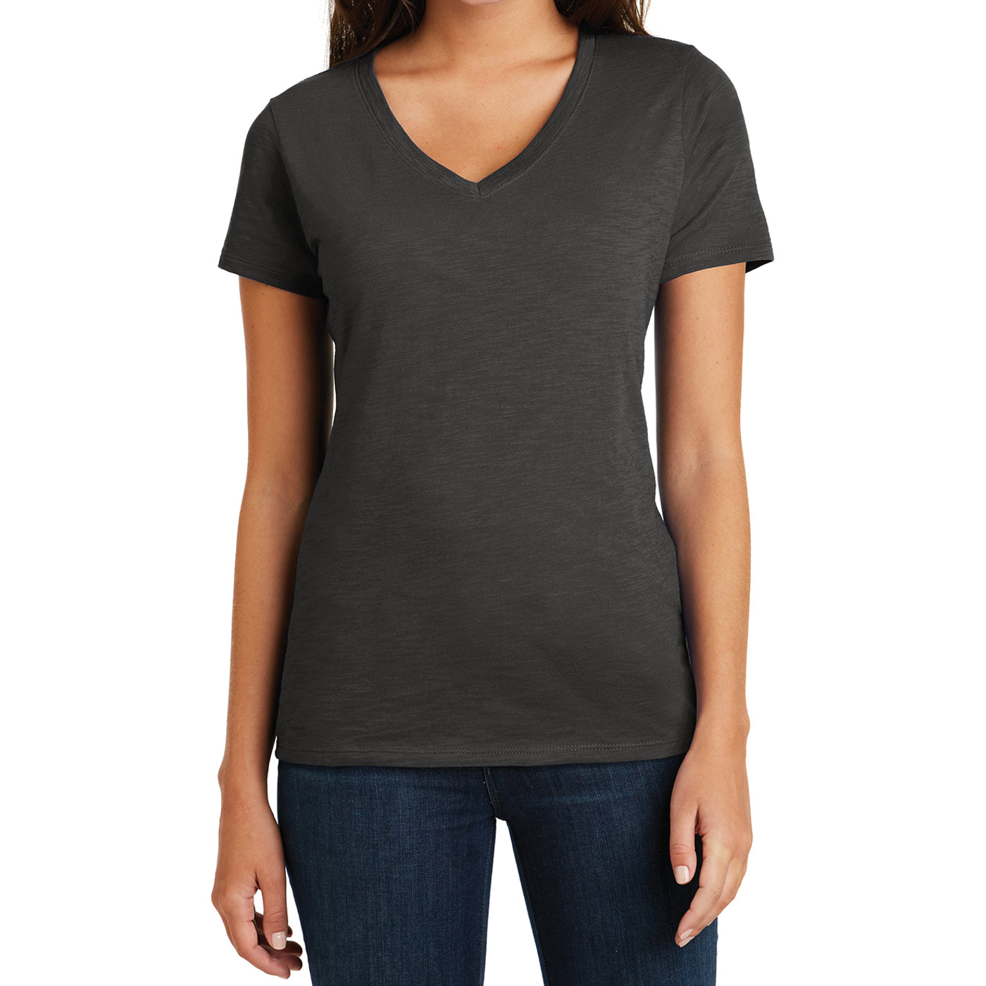 Women's Super Slub V-Neck Tee - Charcoal - Front