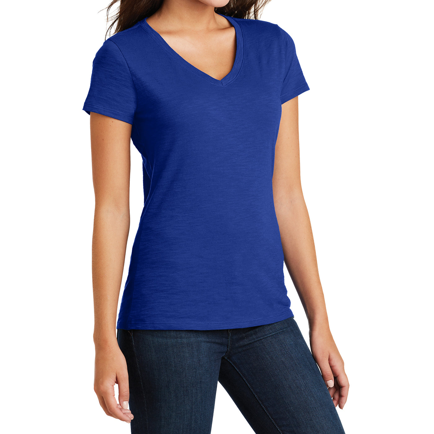 Women's Super Slub V-Neck Tee - Deep Royal - Side