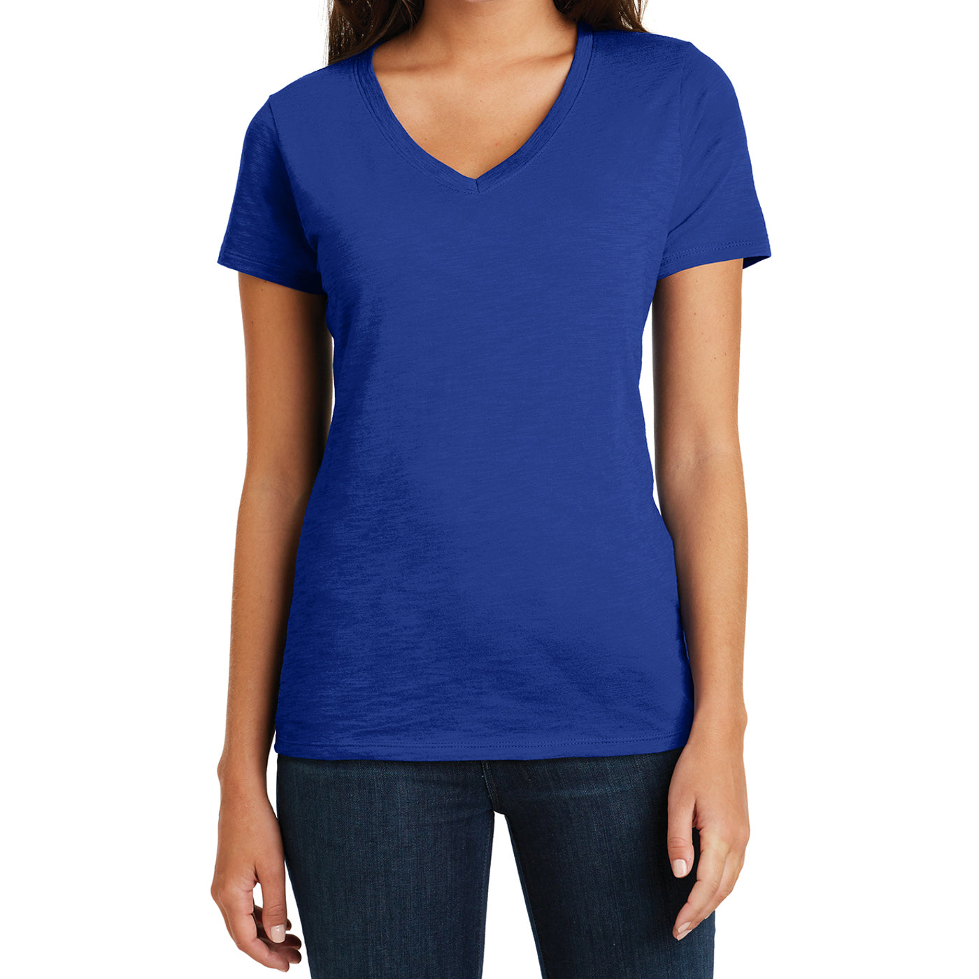 Women's Super Slub V-Neck Tee - Deep Royal - Front