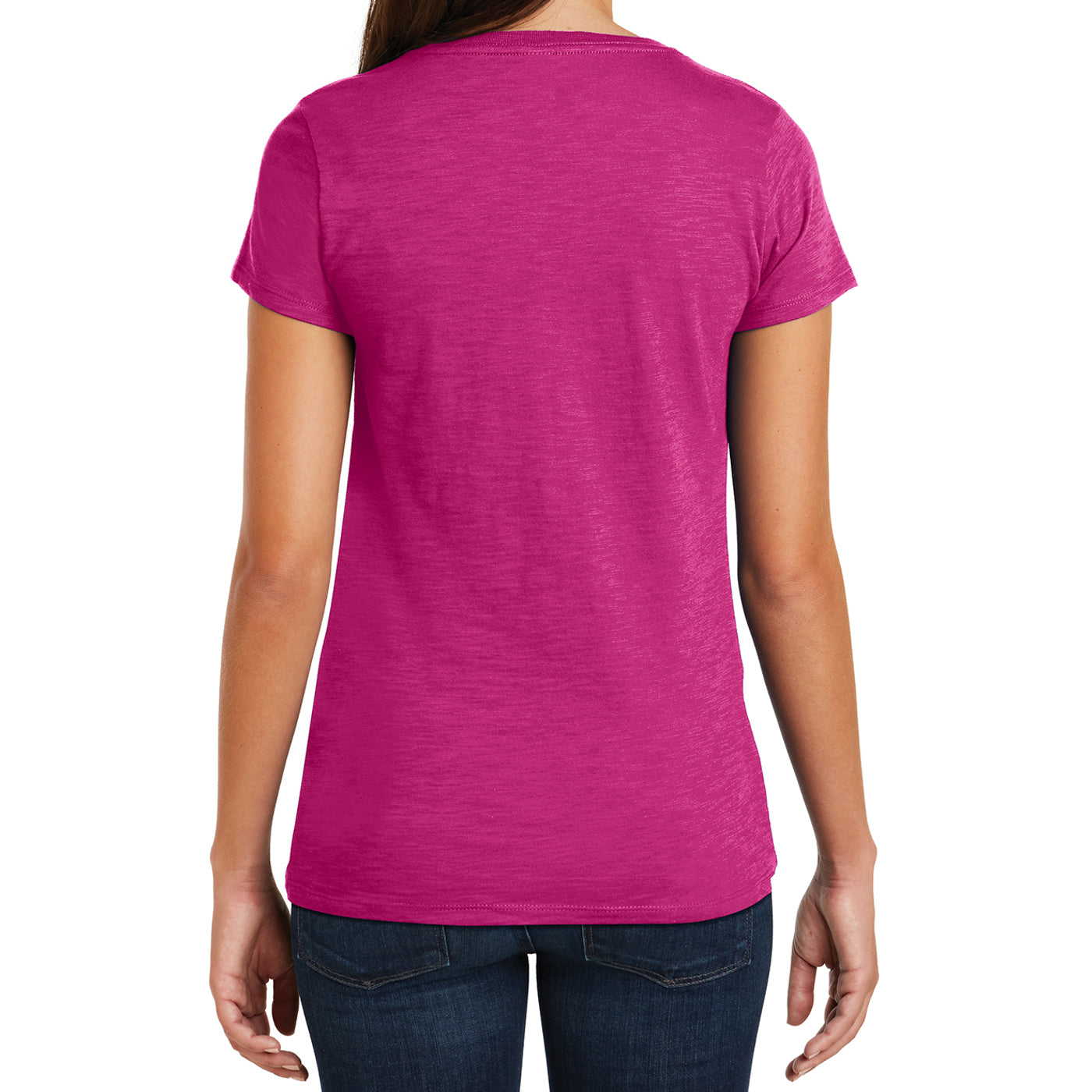 Women's Super Slub V-Neck Tee - Pink Azalea - Back