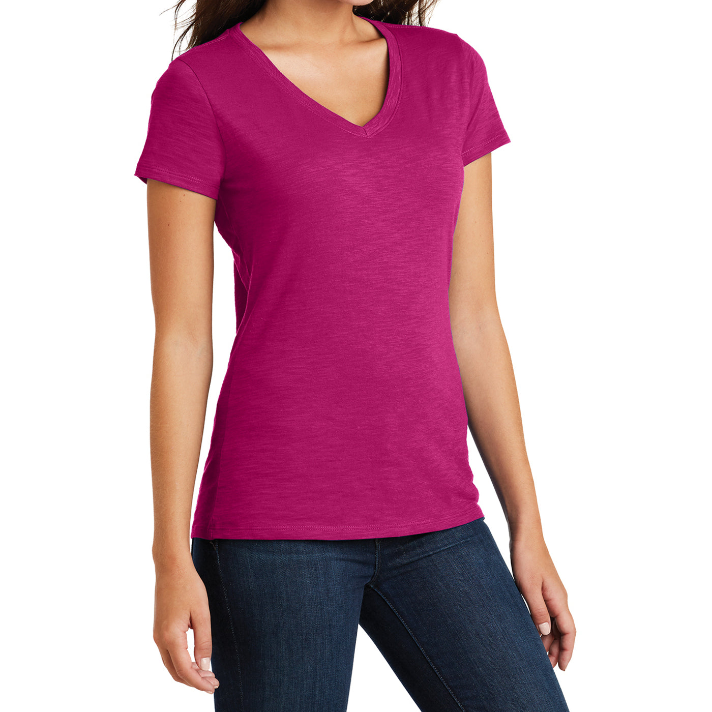 Women's Super Slub V-Neck Tee - Pink Azalea - Side