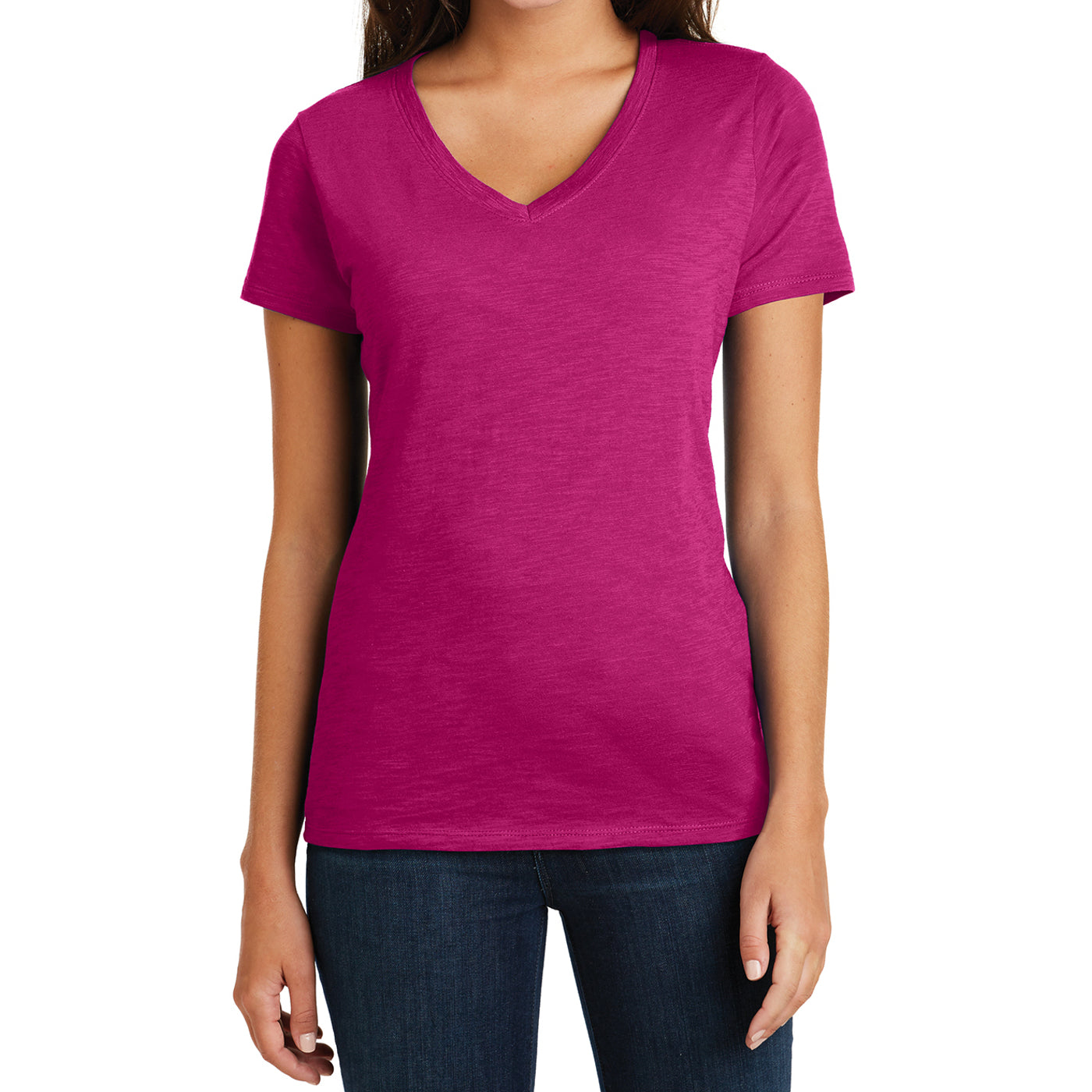 Women's Super Slub V-Neck Tee - Pink Azalea - Front