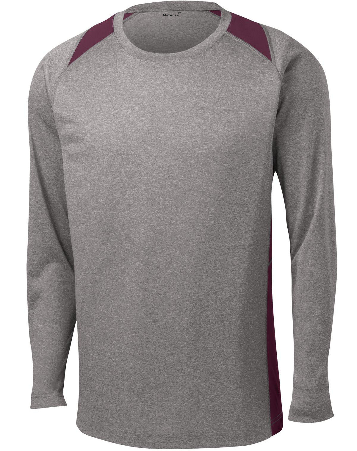 Mafoose Men's Long Sleeve Heather Colorblock Contender Tee Shirt Vintage Heather/ Maroon-Front
