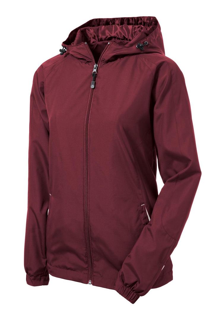 Mafoose Women's Colorblock Hooded Raglan Jacket Maroon/White-Front