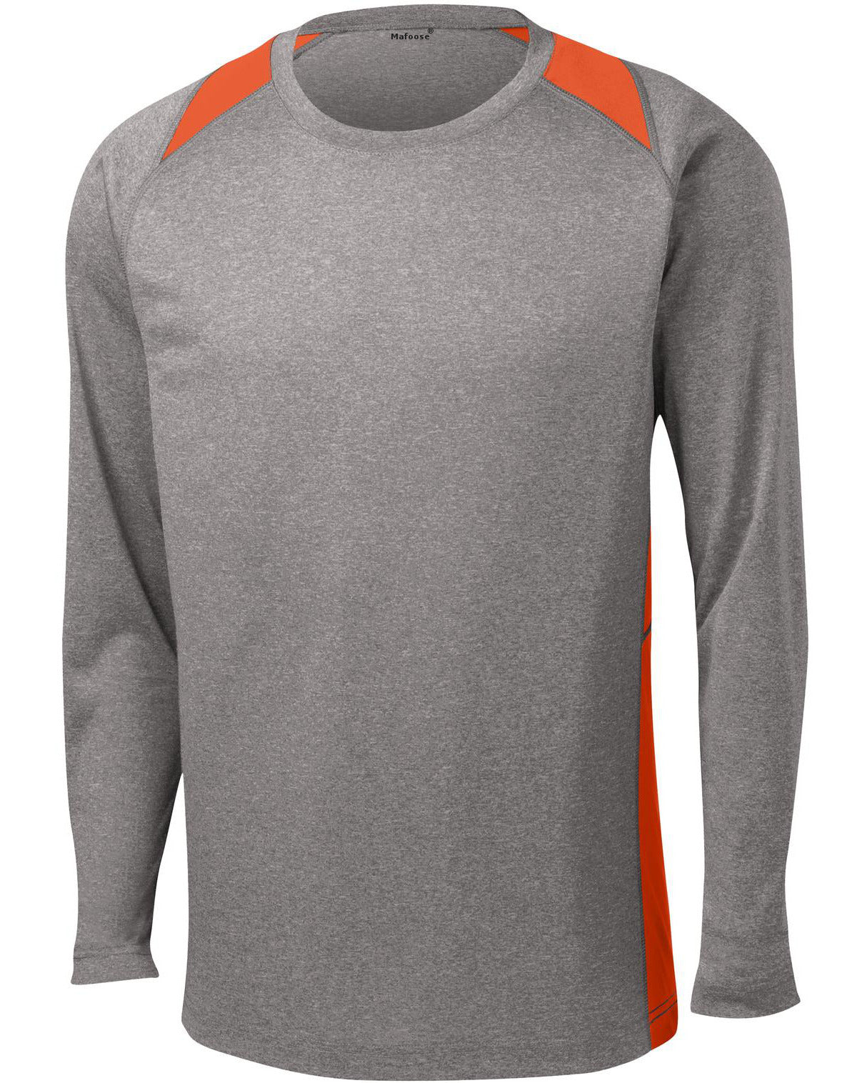 Mafoose Men's Long Sleeve Heather Colorblock Contender Tee Shirt Vintage Heather/ Deep Orange-Front