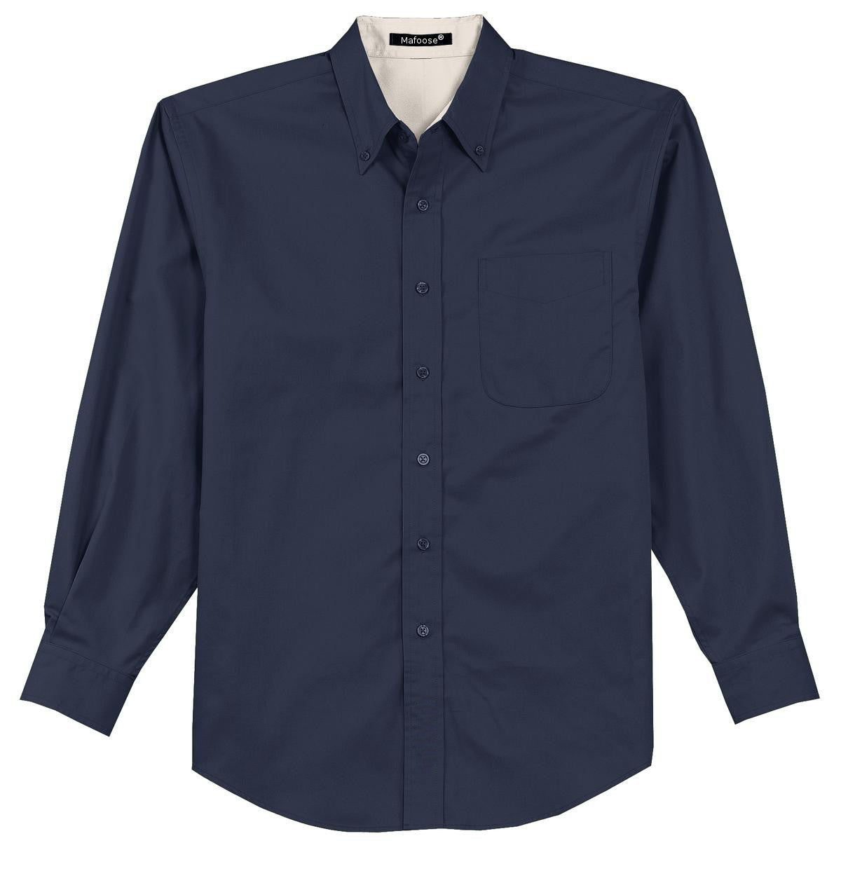 Mafoose Men's Tall Long Sleeve Easy Care Shirt Navy/ Light Stone-Front