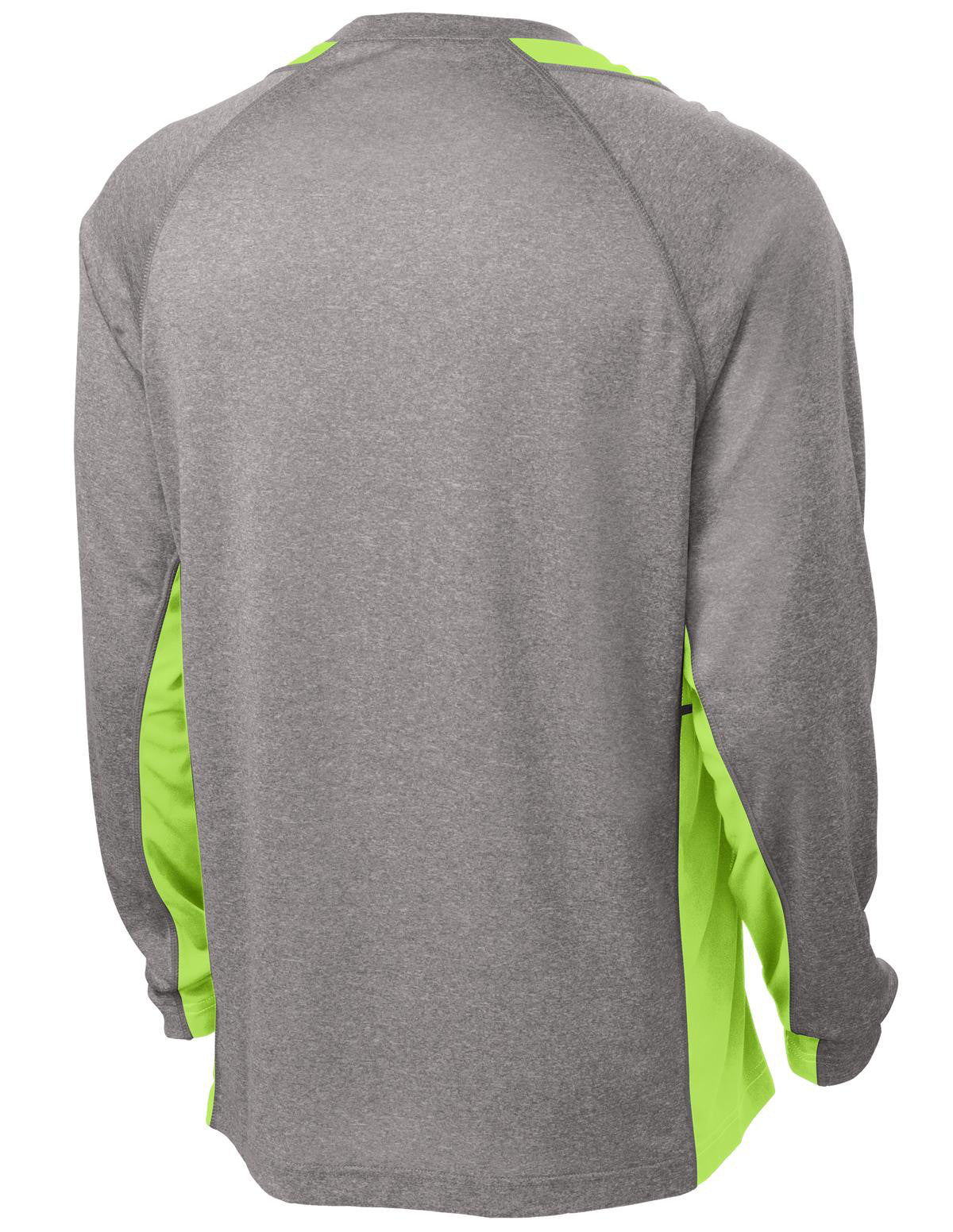 Mafoose Men's Long Sleeve Heather Colorblock Contender Tee Shirt Vintage Heather/ Lime Shock-Back