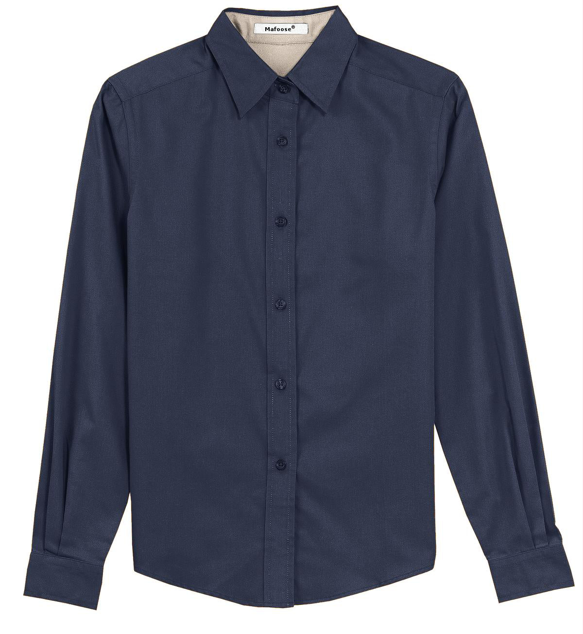 Mafoose Women's Long Sleeve Easy Care Shirt Navy/Light Stone-Front