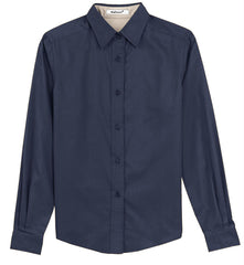 Mafoose Women's Long Sleeve Easy Care Shirt Navy/Light Stone-Front