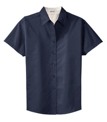 Mafoose Women's Comfortable Short Sleeve Easy Care Shirt Navy/Light Stone-Front