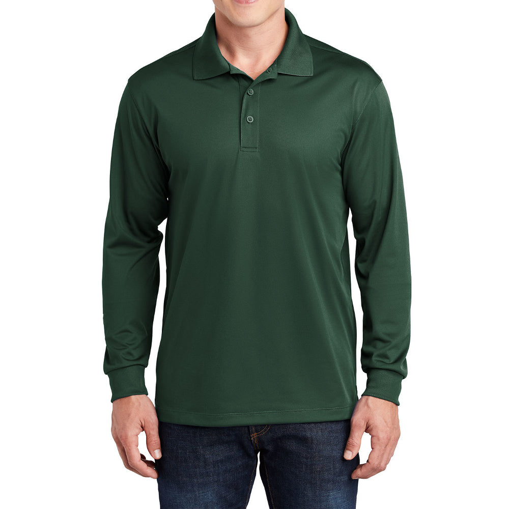 Yellow Rooster Men's Polyester Tricot Micropique Sport-Wick Long Sleeve Moisture Wicking Polo T-shirt
