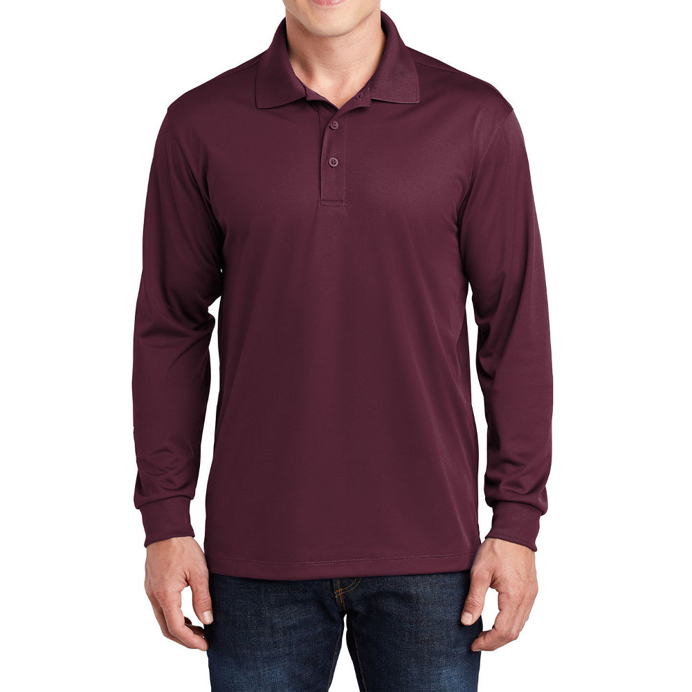 Yellow Rooster Men's Polyester Tricot Micropique Sport-Wick Long Sleeve Moisture Wicking Polo T-shirt