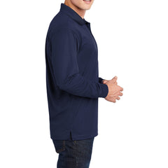 Yellow Rooster Men's Polyester Tricot Micropique Sport-Wick Long Sleeve Moisture Wicking Polo T-shirt