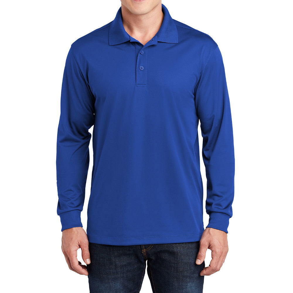 Yellow Rooster Men's Polyester Tricot Micropique Sport-Wick Long Sleeve Moisture Wicking Polo T-shirt
