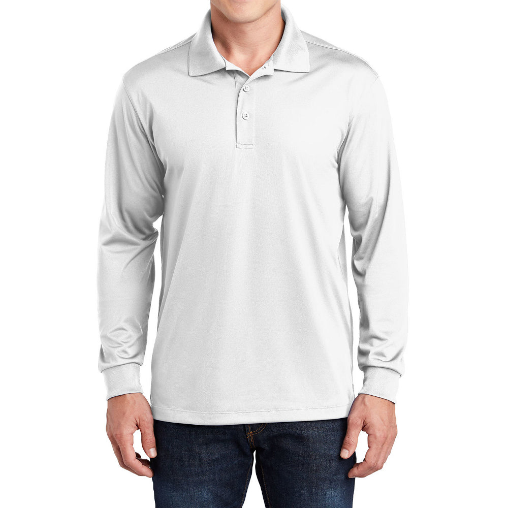 Yellow Rooster Men's Polyester Tricot Micropique Sport-Wick Long Sleeve Moisture Wicking Polo T-shirt