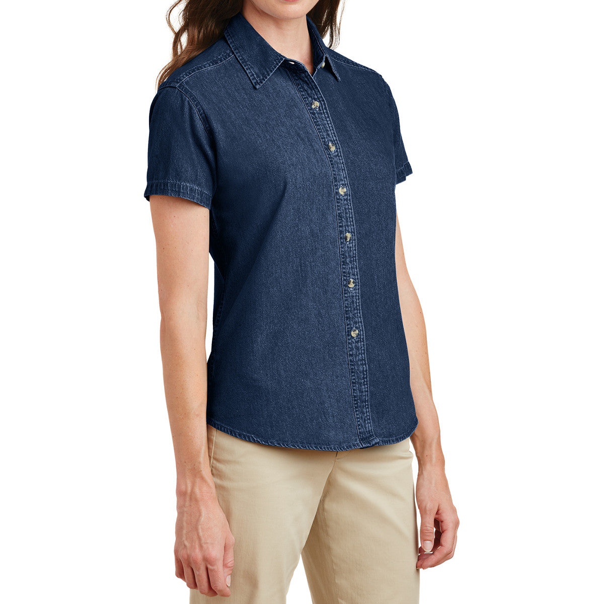 YEL oose Women's Short Sleeve Value Denim Shirt Ink Blue