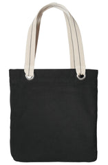 Allie Tote Bag – Cotton Canvas with Striped Handles & Zippered Pocket for Everyday Use