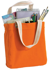 Allie Tote Bag – Cotton Canvas with Striped Handles & Zippered Pocket for Everyday Use