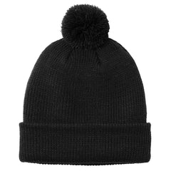 Stylish Cozy Pom Beanie for Cold Weather - Deep Black