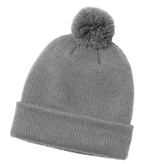 Stylish Cozy Pom Beanie for Cold Weather - Gusty Grey