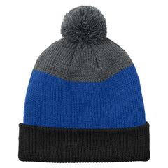 Warm Soft & Cozy Pom Beanie - Deep Black-True Royal-Storm Grey