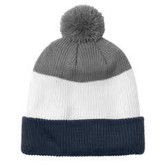 Warm Soft & Cozy Pom Beanie - River Blue Navy-Marshmallow-Gusty Grey