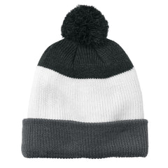 Warm Soft & Cozy Pom Beanie - Storm Grey-Marshmallow-Charcoal Heather