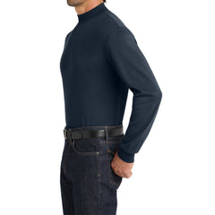 Men's Casual Long Sleeve Interlock Knit Coller Mock Turtleneck Sweaters Navy-Side