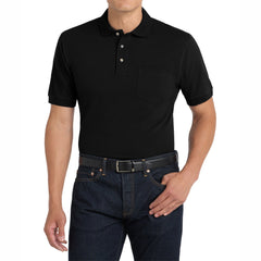 Men's Heavyweight Short Sleeve Cotton Pique Knit Polo Shirt with Pocket