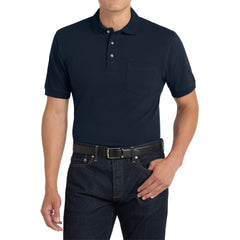 Men's Heavyweight Short Sleeve Cotton Pique Knit Polo Shirt with Pocket