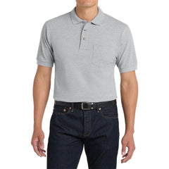 Men's Heavyweight Short Sleeve Cotton Pique Knit Polo Shirt with Pocket