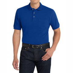 Men's Heavyweight Short Sleeve Cotton Pique Knit Polo Shirt with Pocket