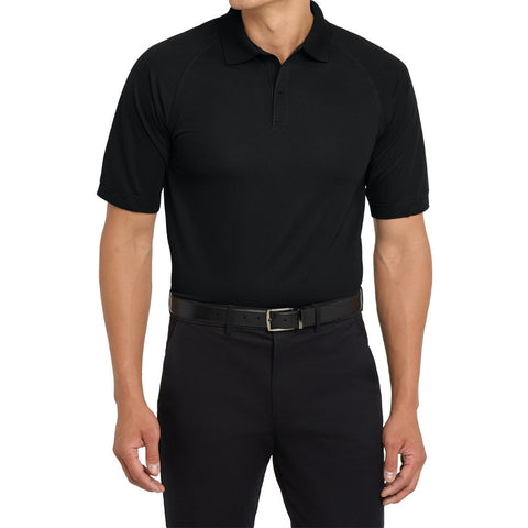 Men's Dry Zone Ottoman Polo Moisture-Wicking Snag-Resistant Flat Knit Collar 2-Button Placket Raglan Sleeves Rib Knit Side Vents Rental-Friendly-Black