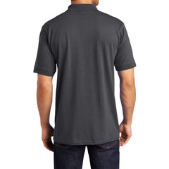 Men's Tall Core Blend Jersey Knit Polo Cotton-Poly Stain-Release Finish Recycled Polyester Rib Knit Collar and Cuffs 3-Button Placket-Charcoal