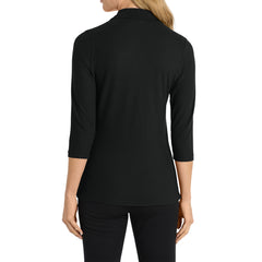 Women's Soft Silk Touch 3/4-Sleeve Classic Polo Top Black