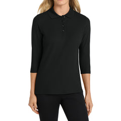 Women's Soft Silk Touch 3/4-Sleeve Classic Polo Top Black