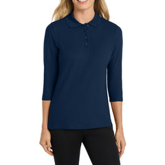 Mafoose Women's Soft Silk Touch 3/4-Sleeve Classic Polo Top Navy