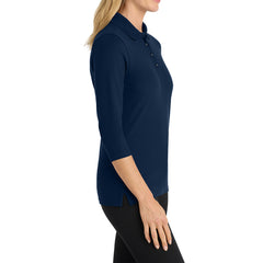 Mafoose Women's Soft Silk Touch 3/4-Sleeve Classic Polo Top Navy