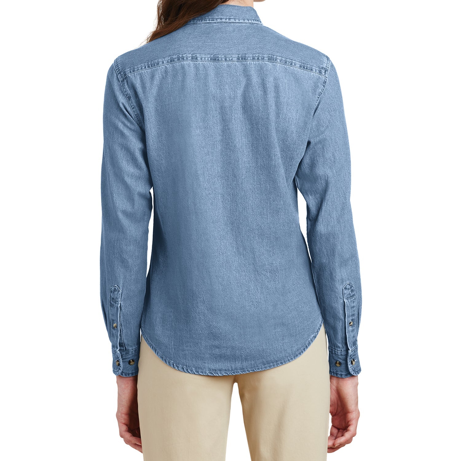 YEL oose Women's Long Sleeve Value Denim Shirt Faded Blue-Back