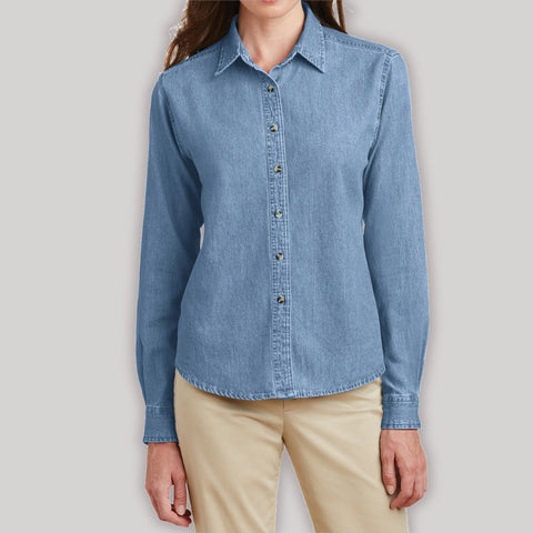 Yellow Rooster Women's Open Collar Relaxed Look Value Denim Long Sleeve Shirt