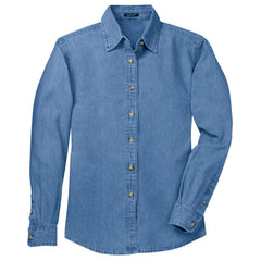 YEL oose Women's Long Sleeve Value Denim Shirt Faded Blue-Front