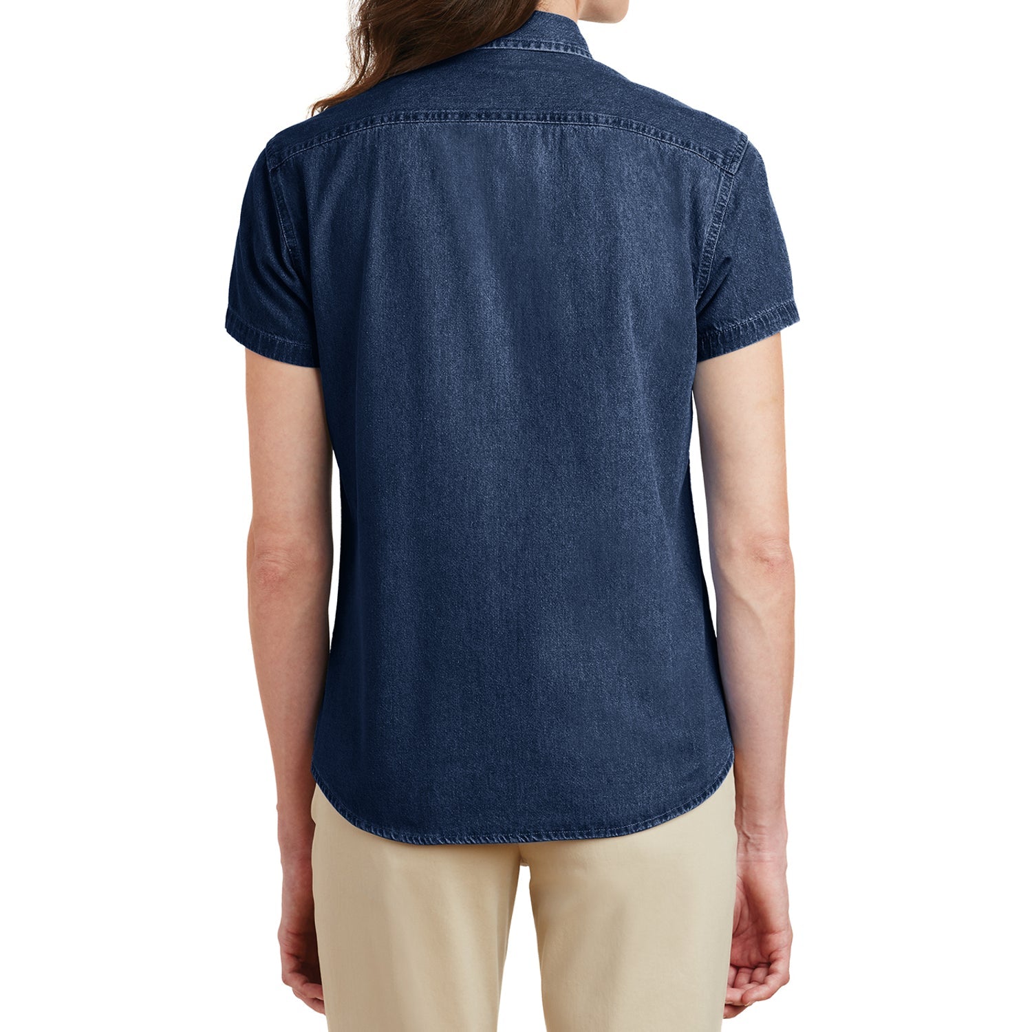YEL oose Women's Short Sleeve Value Denim Shirt Ink Blue-Back