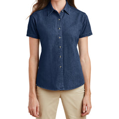 YEL oose Women's Short Sleeve Value Denim Shirt Ink Blue-Front