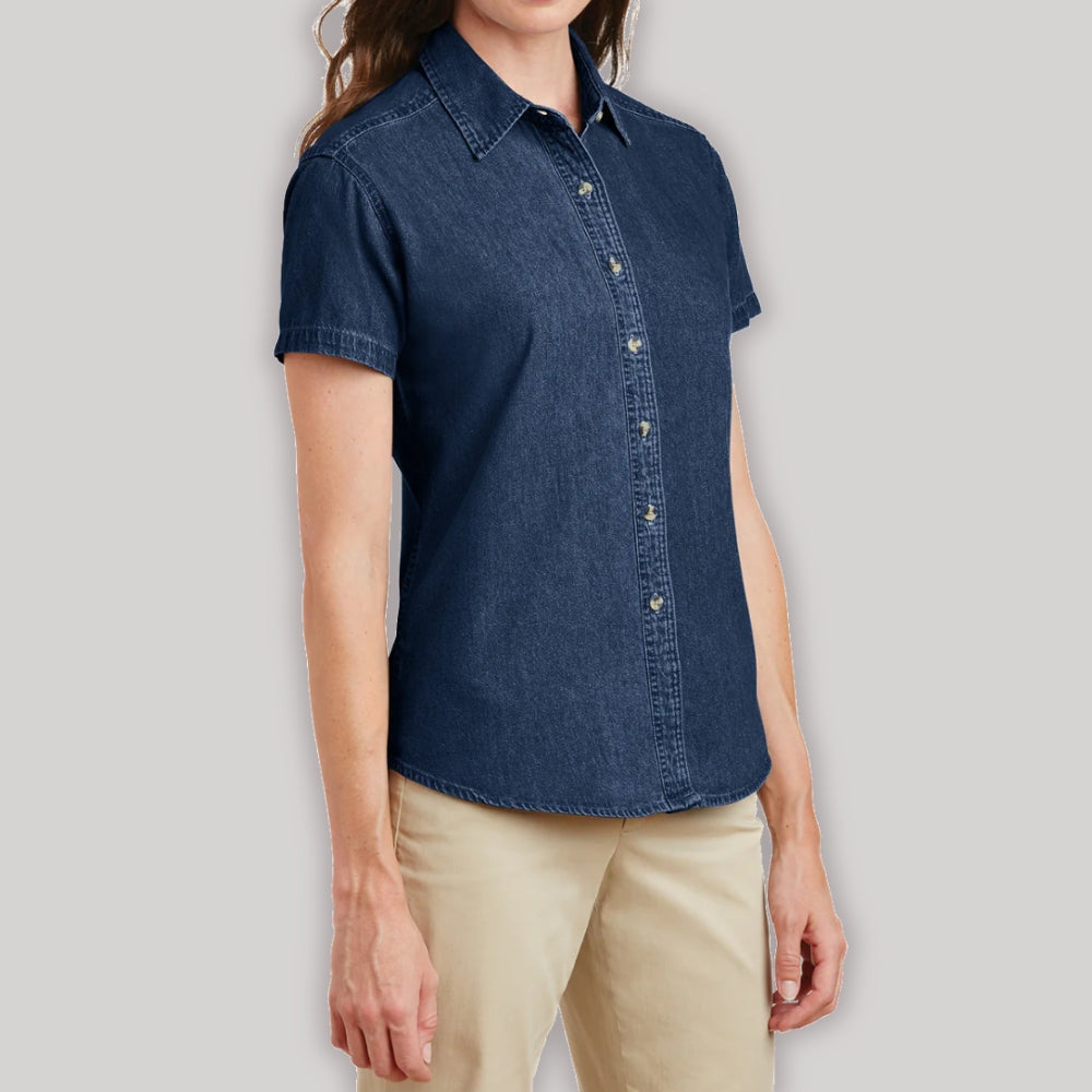 Yellow Rooster Women's Cotton Value Denim Relaxed Look Short Sleeve Shirt